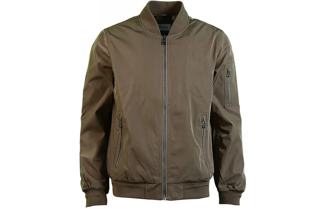Calvin Klein Solid Zip-Up Bomber Jacket Brown CM107904-DTN