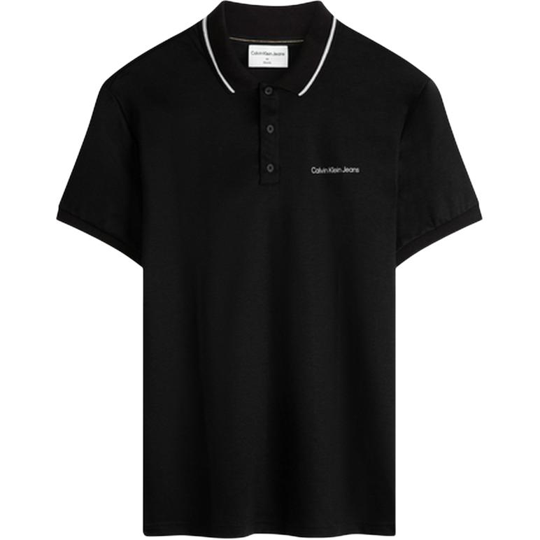 CALVIN KLEIN Space Black Polo Shirt - Casual Business Trim Multi-Color. J319183BAE