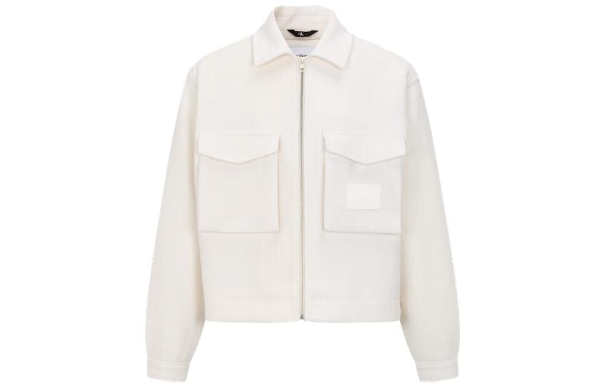 CALVIN KLEIN SS23  Off-White Wool Blend Zip-Up Collar Jacket. J322641-YBI
