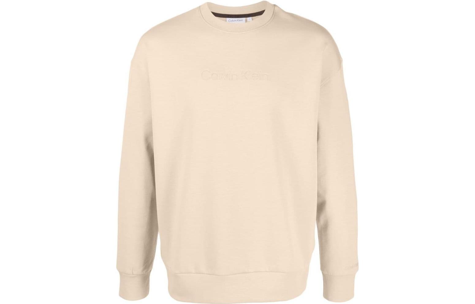 Calvin Klein SS23 Beige Logo Patch Crewneck Sweatshirt Mens Loose Fit K10K108444-PF2