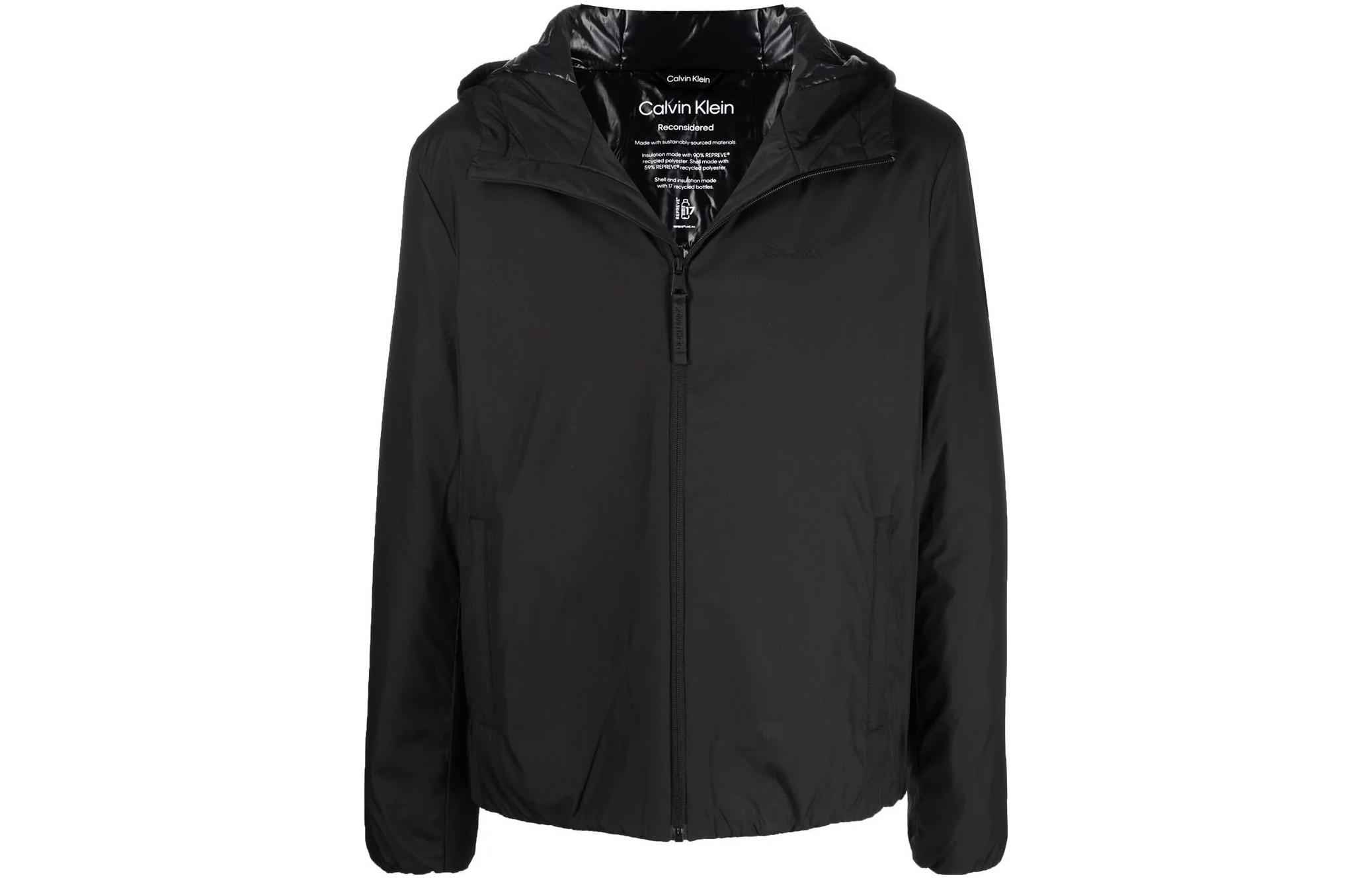 Calvin Klein SS23 Black Logo Embroidered Zip-Up Hoodie Jacket for Men K10K108128-BEH