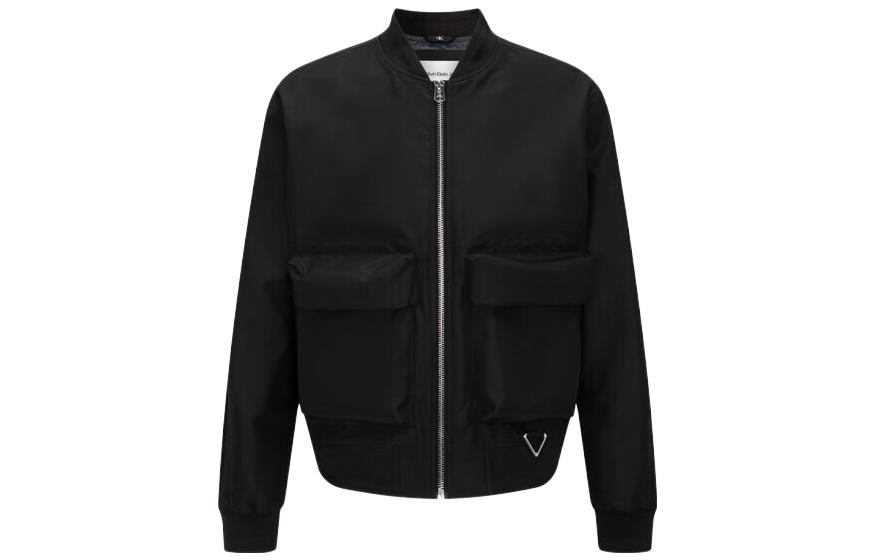 Calvin Klein SS23 Black Solid Logo Patch Zip-Up Jacket J322677-BEH