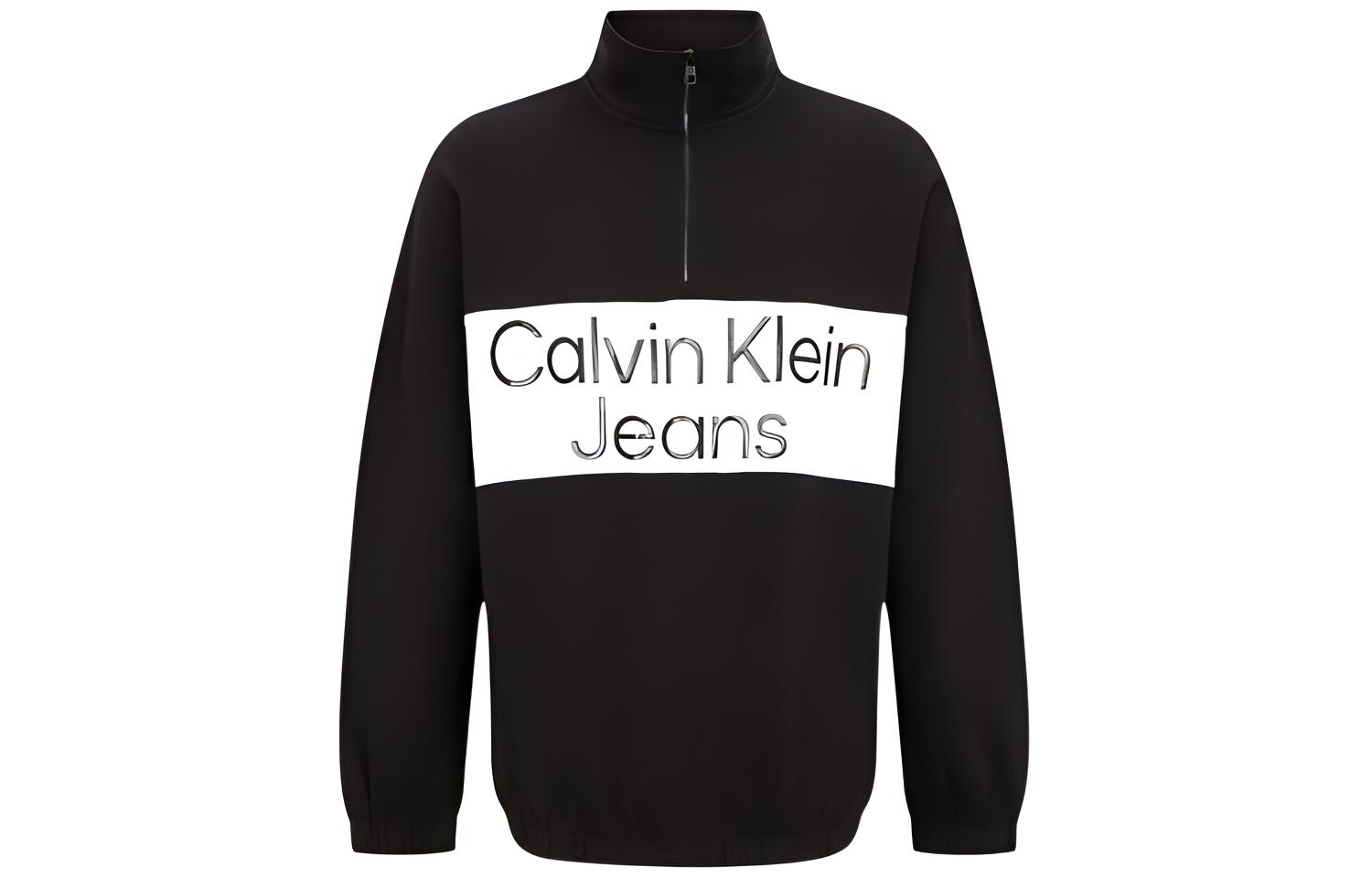 Calvin Klein SS23 Contrast Logo Half-Zip Cotton Sweatshirt Black () J323390-BEH