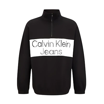 Calvin Klein SS23 Contrast Logo Half-Zip Cotton Sweatshirt Black () J323390-BEH