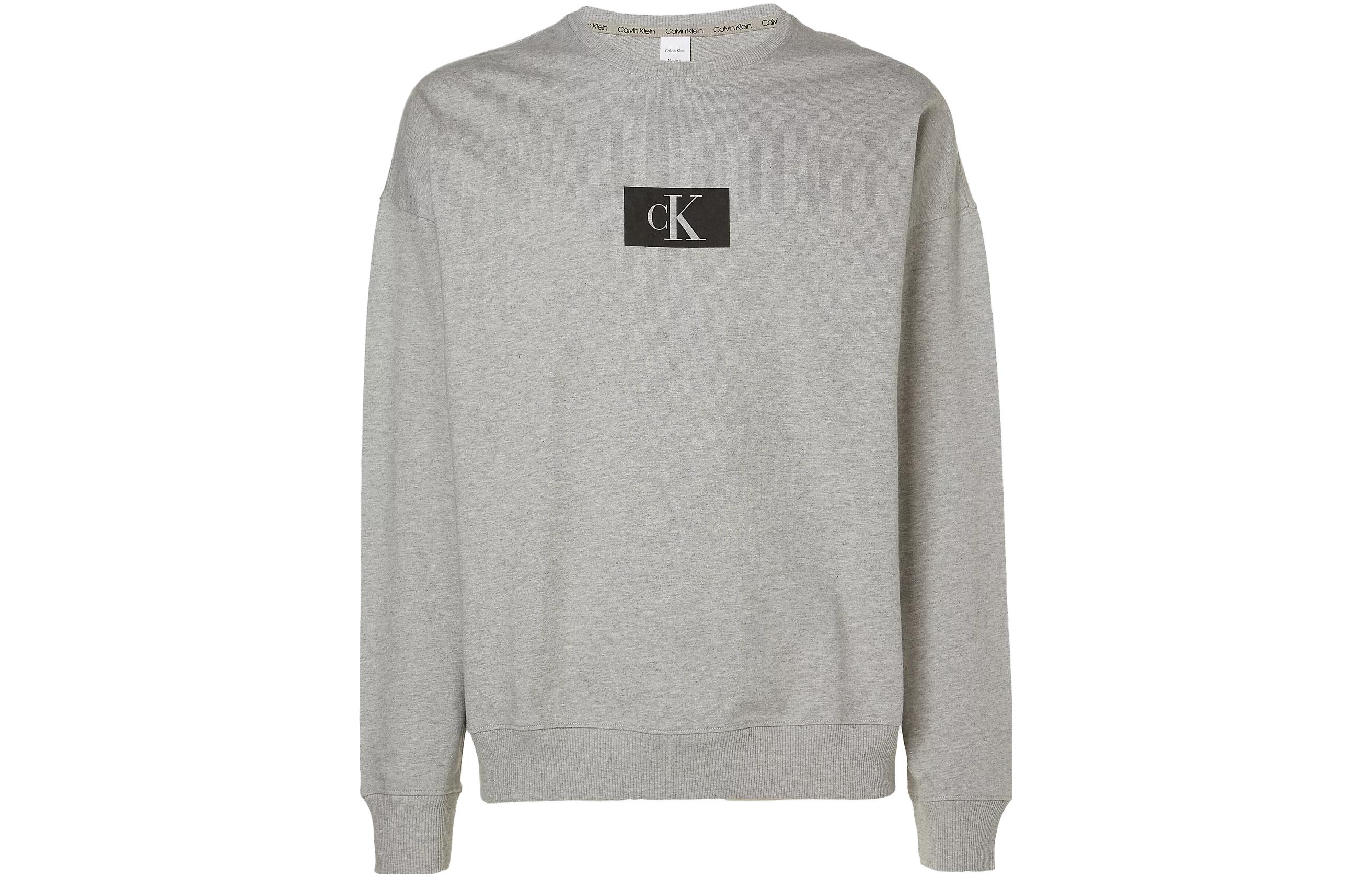 Calvin Klein SS23 Gray Logo Print Crewneck Relaxed Fit Lounge Sweatshirt Men NM2415E-P7A
