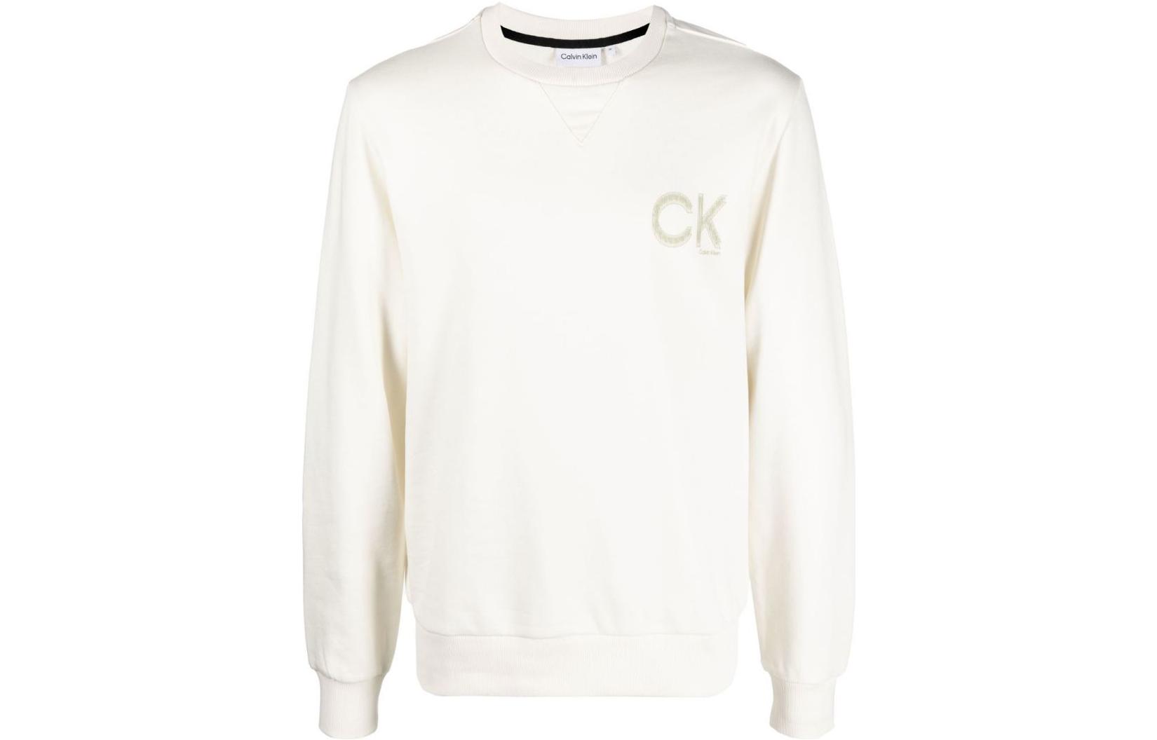 Calvin Klein SS23 White Logo Embroidered Crewneck Loose Fit Sweatshirt Men K10K110750-YAT