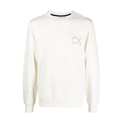 Calvin Klein SS23 White Logo Embroidered Crewneck Loose Fit Sweatshirt Men K10K110750-YAT