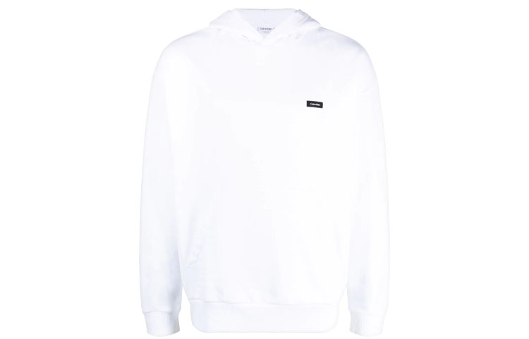Calvin Klein SS23 White Solid Logo Patch Pullover Hoodie Mens K10K110606-YAF