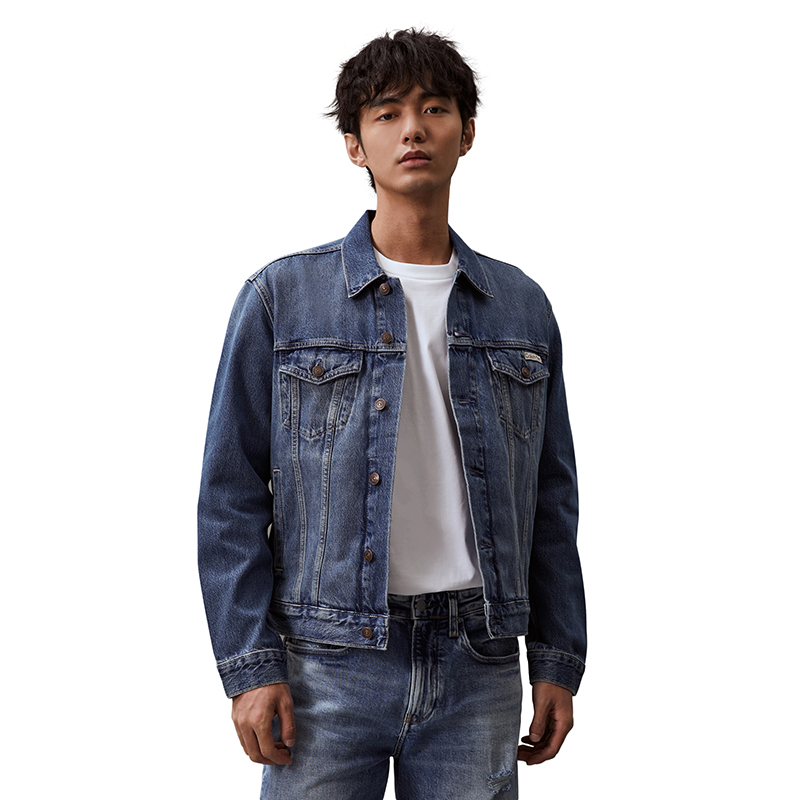 CALVIN KLEIN SS24 Classic Denim Jacket with Logo Label Cotton 40TM715