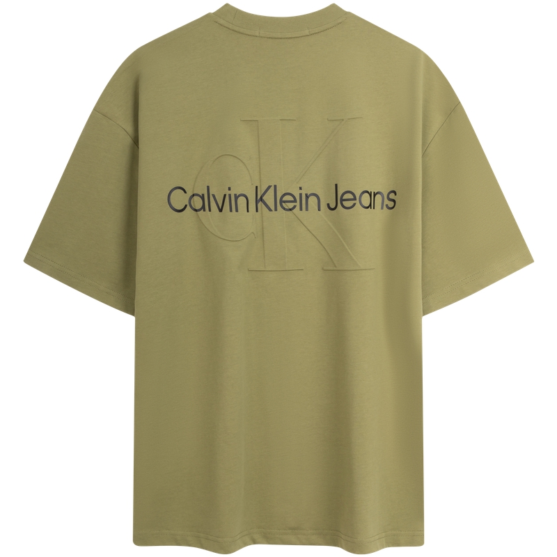 Order CALVIN KLEIN SS24 Baju-T Logo Embossed Kapas Unisex Berat Santai. J400377