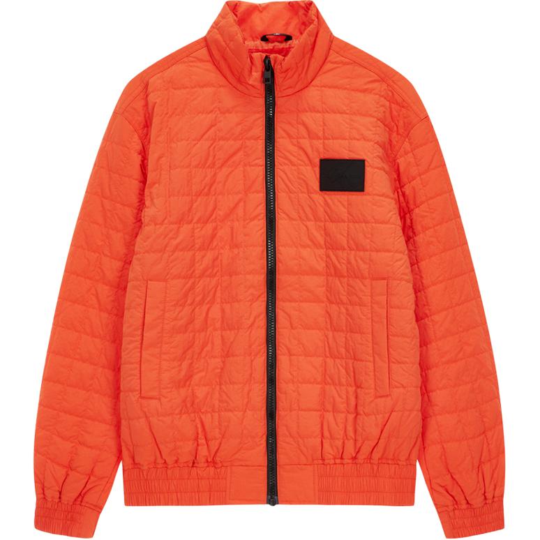 Calvin Klein Stylish Casual Plaid Patch Stand Collar Jacket Orange J321911-S04