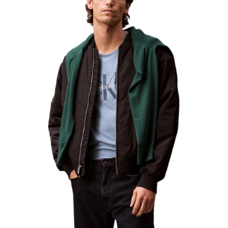 Order CALVIN KLEIN Unisex Black Solid Color Relaxed Fit Baseball Collar Jacket 40EM525-UB1