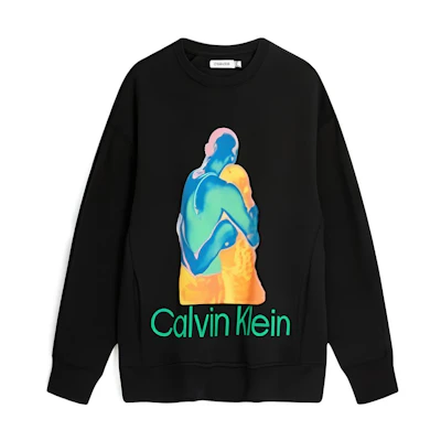 Calvin Klein Unisex Loose Fit Logo Print Crewneck Sweatshirt Space Black 40800ST