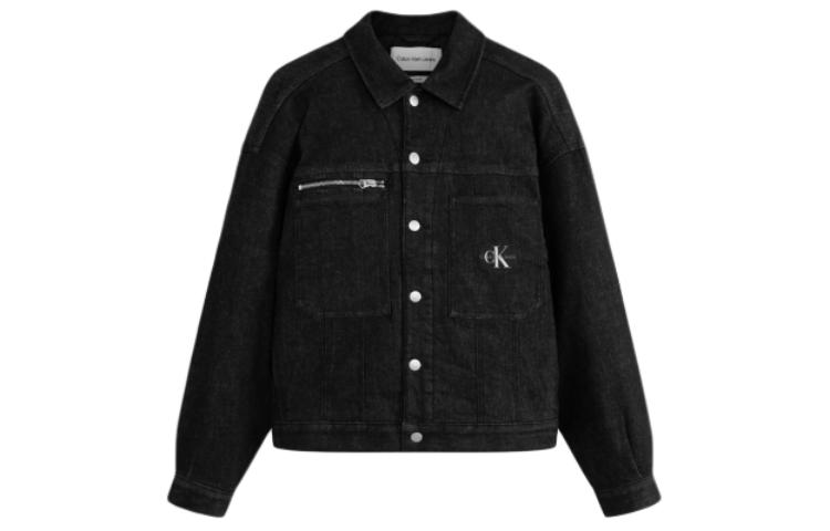 Order CALVIN KLEIN Jaket Denim Longgar Hitam Unisex dengan Butang. J400340-1BY