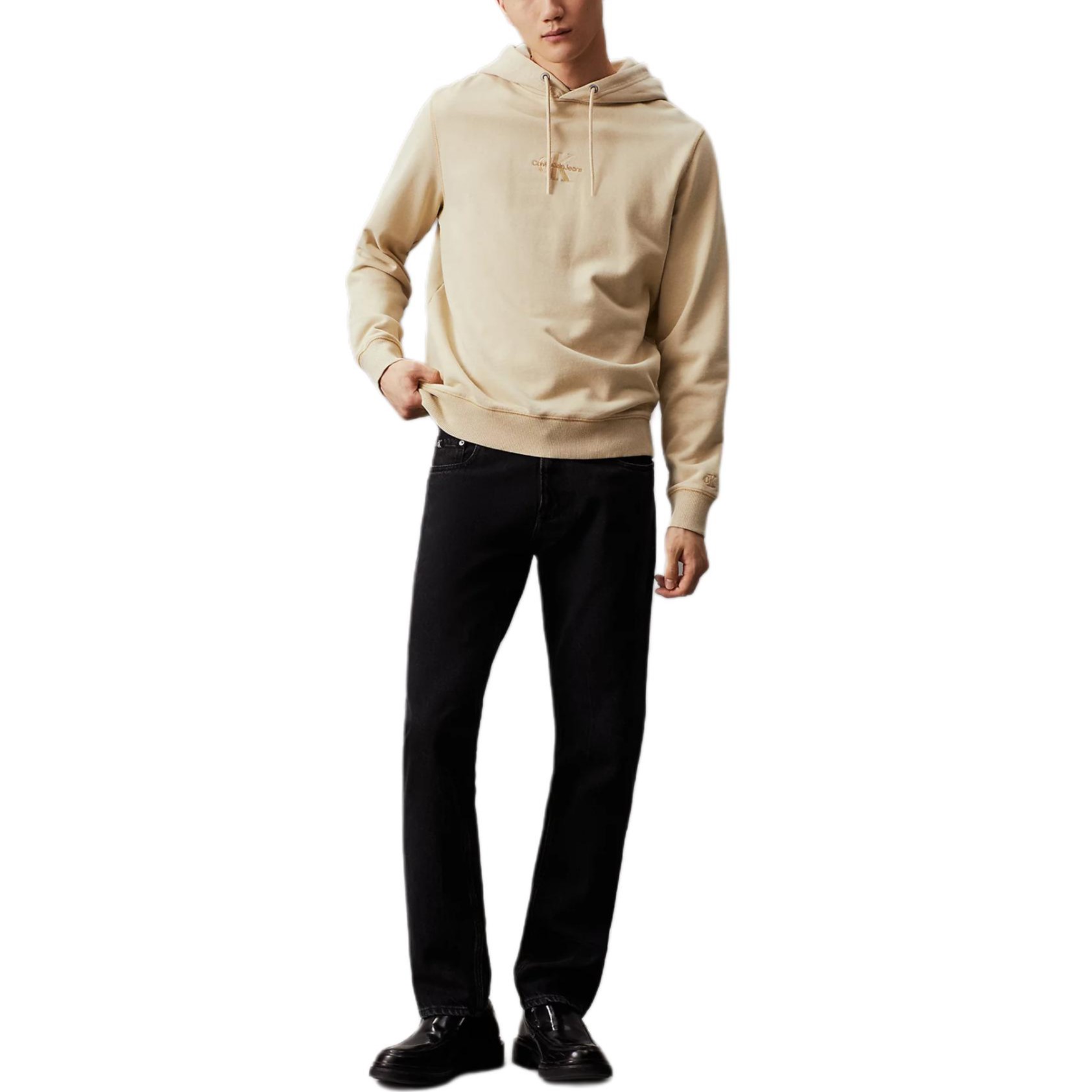 Calvin Klein Washed Cotton Embroidered Logo Hoodie Men’s Light Khaki J30J325633-RAE