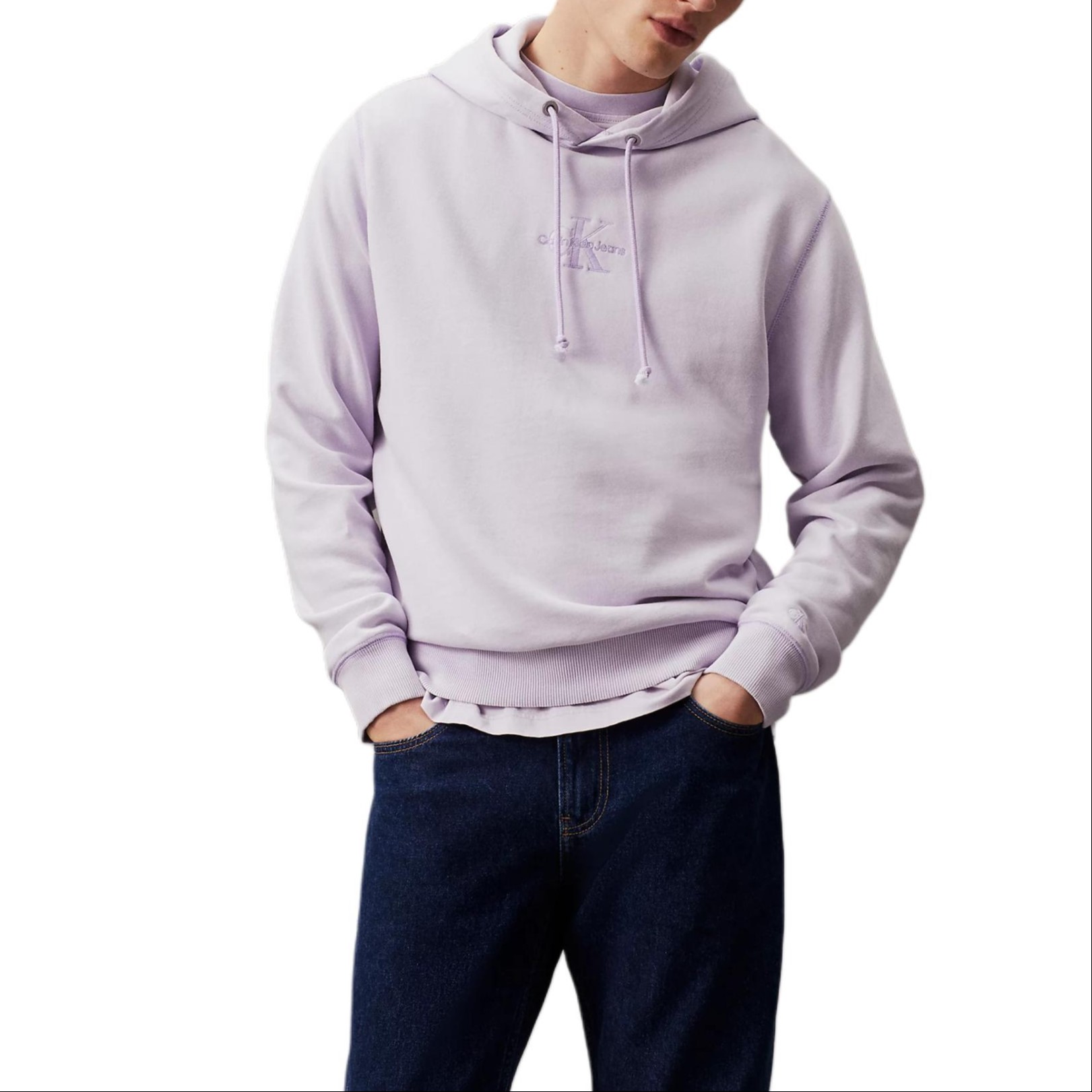 Calvin Klein Washed Cotton Letter Logo Hoodie Men’s European Fit Light Purple J30J325633-VFR