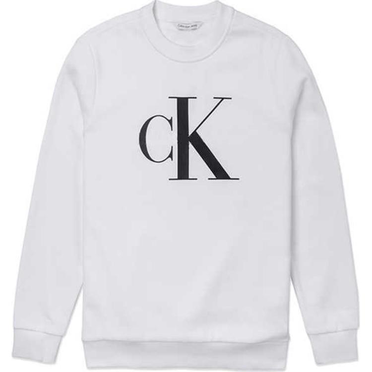 Calvin Klein White Crewneck Logo Long-Sleeve Sweatshirt 40QP899-540