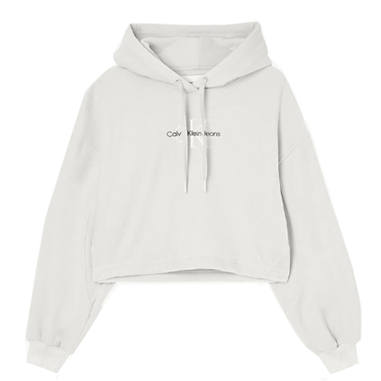 Calvin Klein White Hoodie Pullover Unisex Long Sleeve - White J20J219762ACF Eggshell