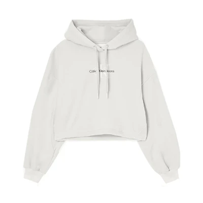 Calvin Klein White Hoodie Pullover Unisex Long Sleeve - White J20J219762ACF Eggshell