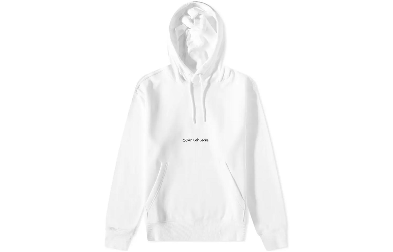 Calvin Klein White Hoodie with Logo Print and Lettering Design J30J322894YAF