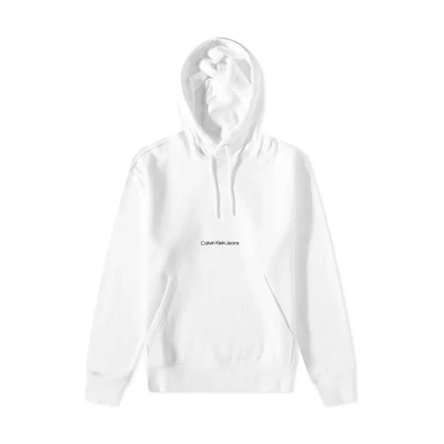 Calvin Klein White Hoodie with Logo Print and Lettering Design J30J322894YAF