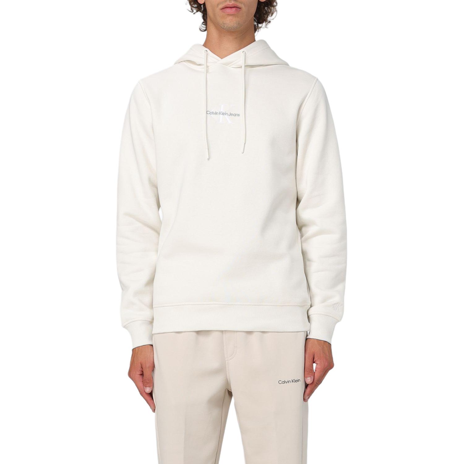 Calvin Klein White Letter Print Pullover Hoodie J30J325629-YBI
