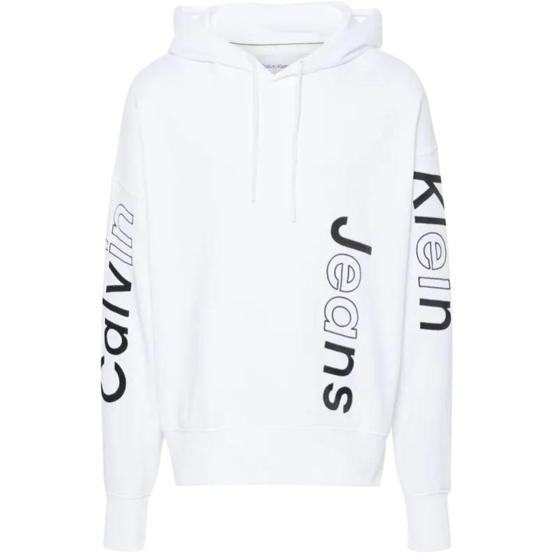 Calvin Klein White Letter Print Pullover Hoodie Jacket for Men J30J325430-YAF