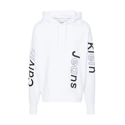 Calvin Klein White Letter Print Pullover Hoodie Jacket for Men J30J325430-YAF