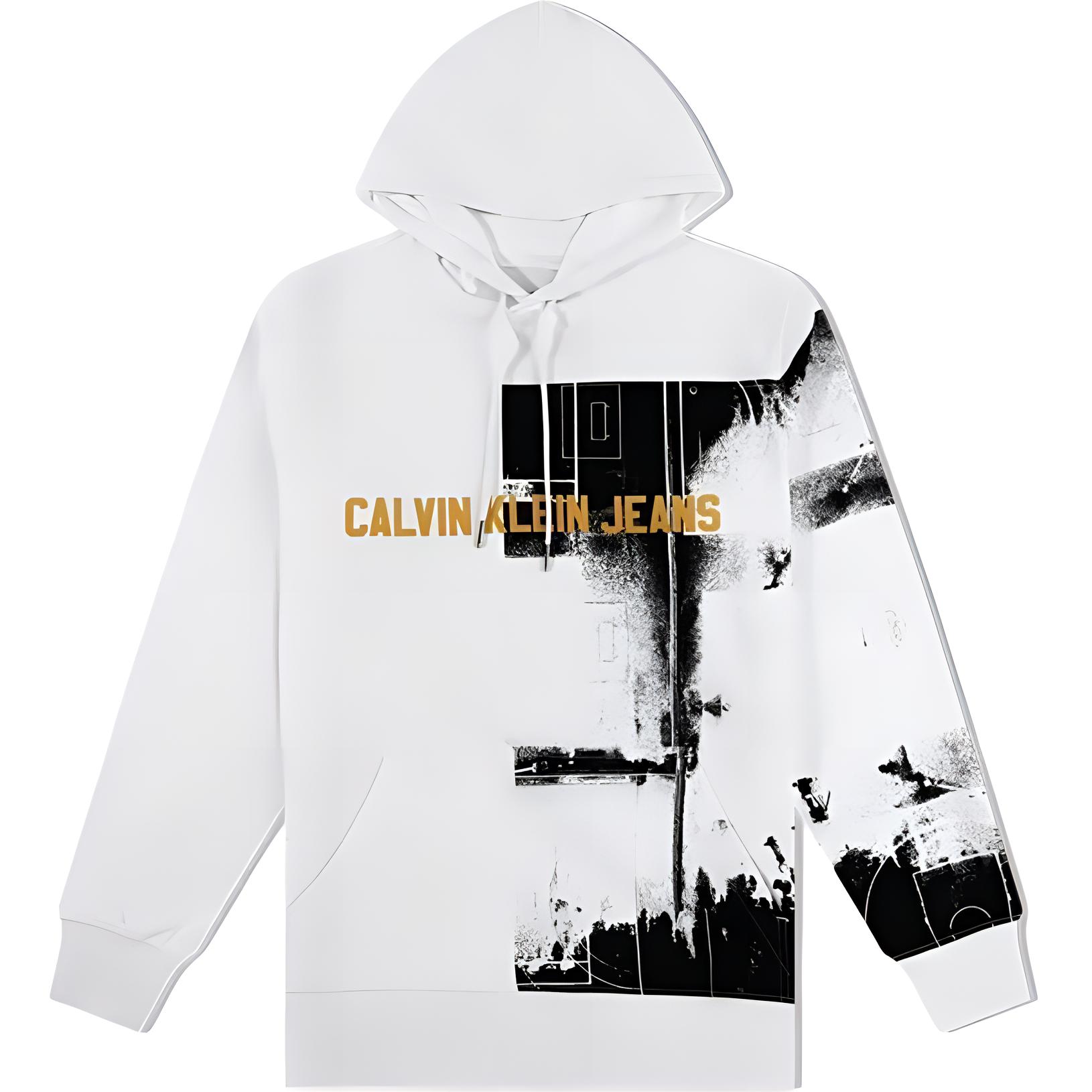 Calvin Klein White Logo Print Casual Hoodie Long Sleeve Sweater. J313446112