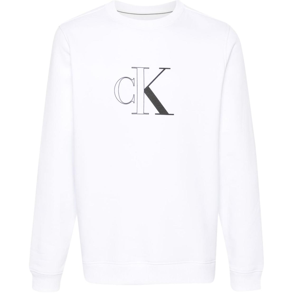 Calvin Klein White Logo Print Crewneck Pullover Sweatshirt J30J326034-YAF