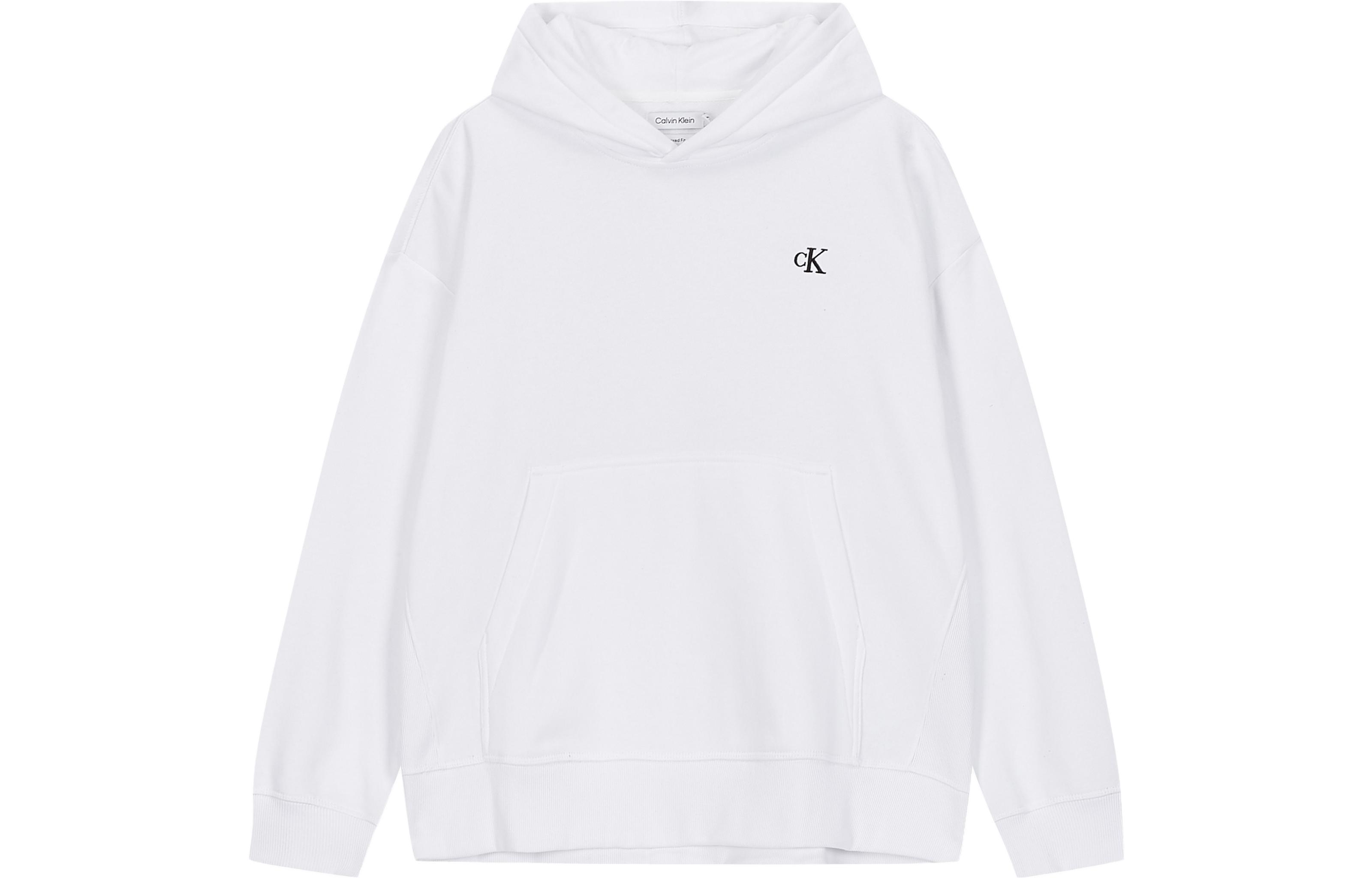Calvin Klein White Loose Fit Fleece Hoodie with Letter Embroidery 40HM256YAA