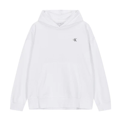 Calvin Klein White Loose Fit Fleece Hoodie with Letter Embroidery 40HM256YAA