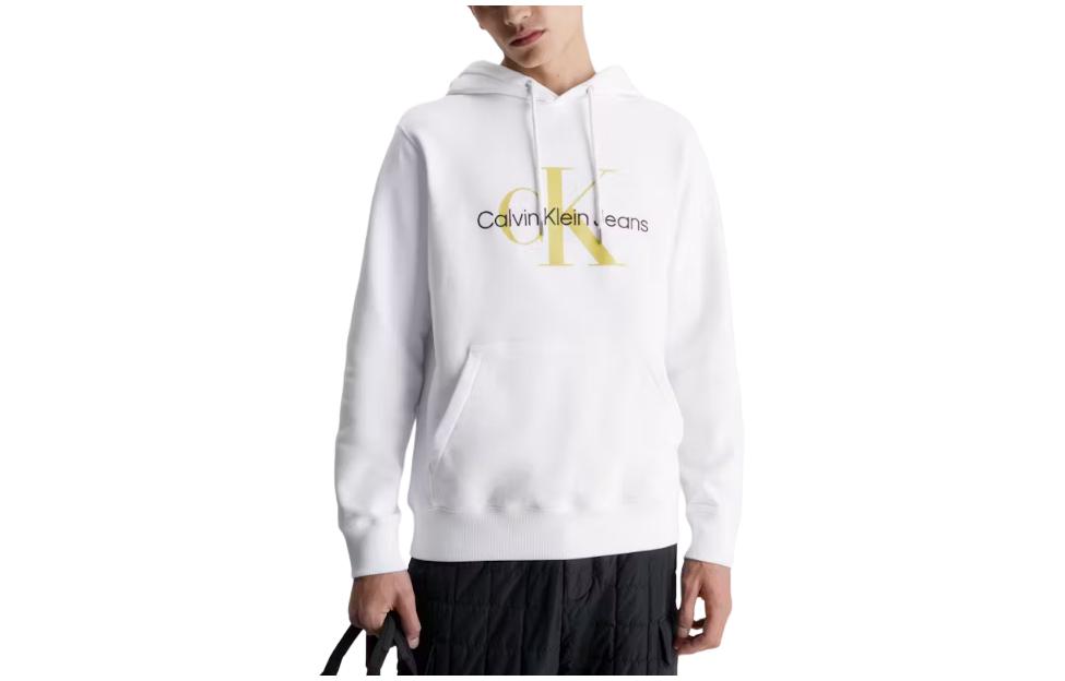 Calvin Klein White Oversized Logo Embroidered Hoodie for Men J30J320805-YAF