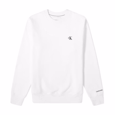 Calvin Klein White Pullover Crewneck Sweatshirt with Logo Print J30J314536-YAF