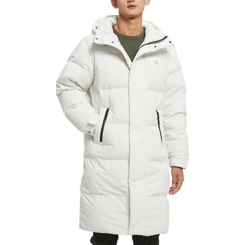 Lookbook カルバン・クライン ホワイト 男女兼用 フード付き ロング ダウンジャケット J323237-PRF