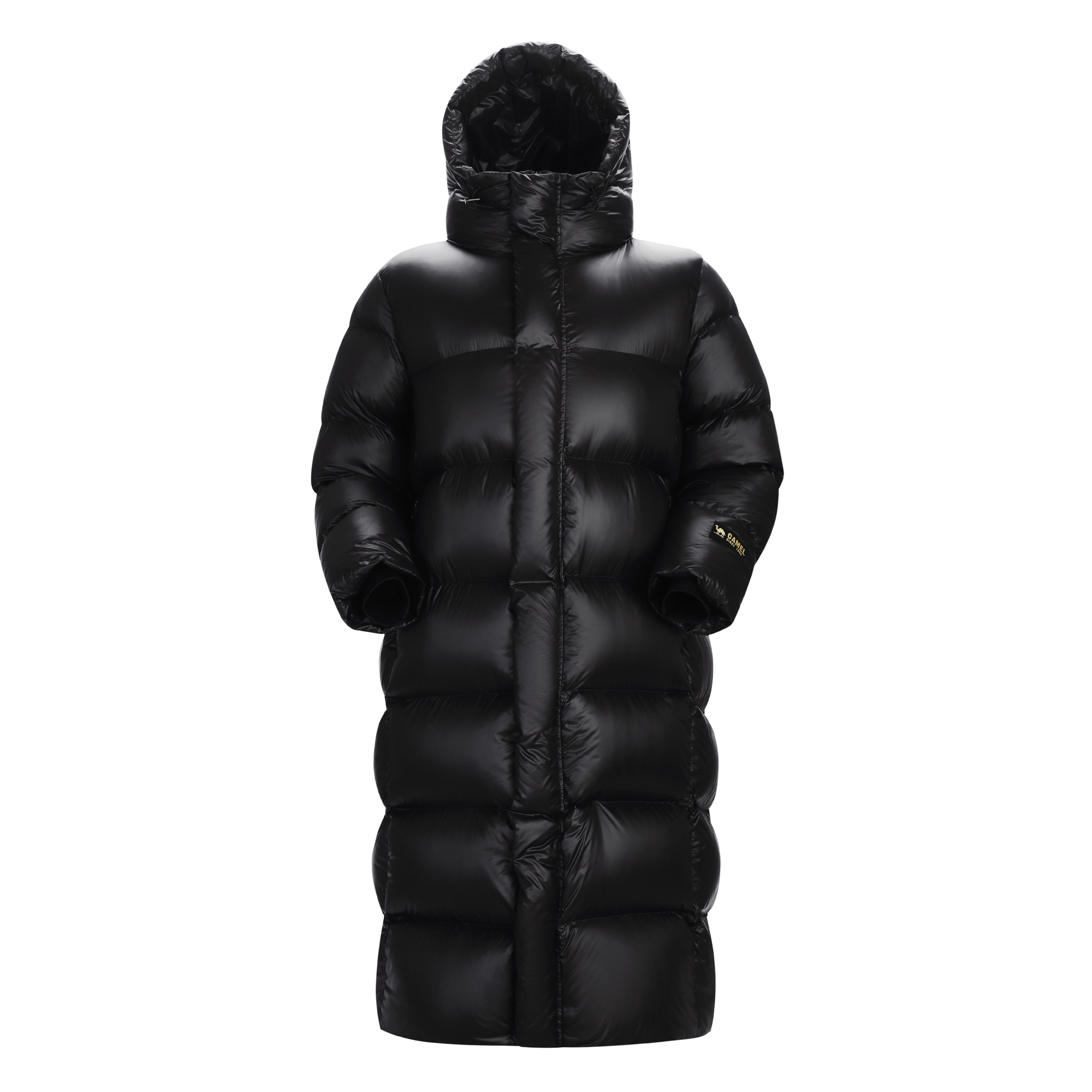 CAMEL Black Label Long Hooded Down Jacket Unisex - Black AA322C7661
