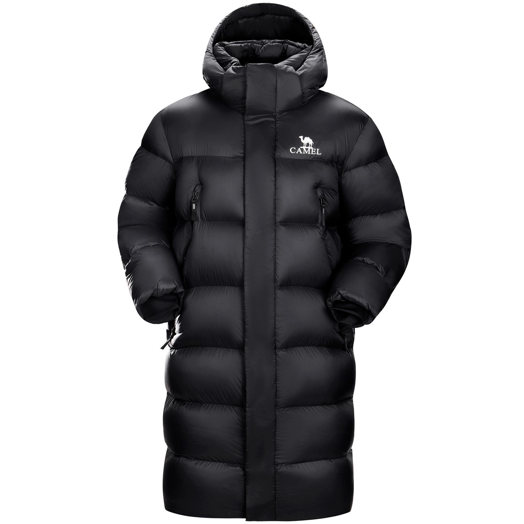 Camel Long Puffer Jacket Phantom Black Unisex, Water-Resistant & Removable Hood. A33CAEO165