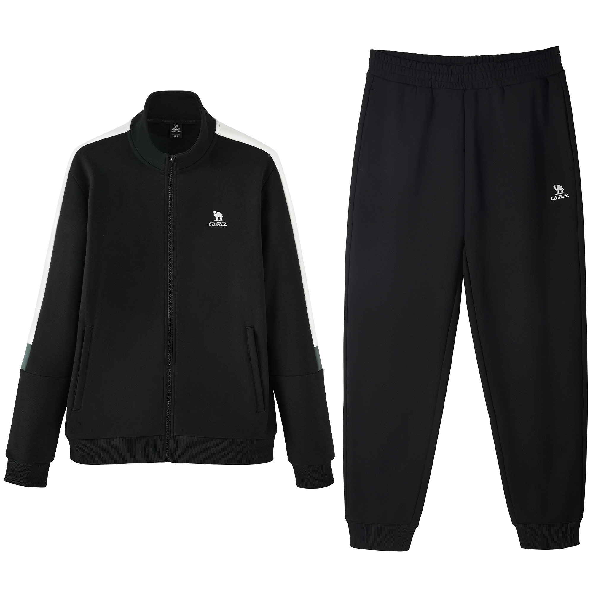 CAMEL Urban Utility Series Solid Jogger Pants, Elastic Waist & Zip-Up Jacket for Men C13CZ05011