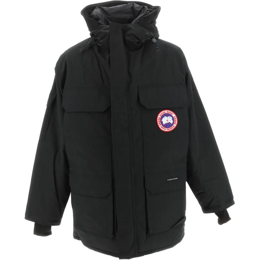 Canada Goose Black Logo Long Parka Jacket with Hood and Zip Front 2051M000-61