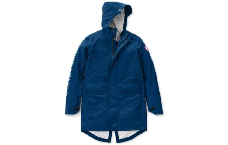 Canada Goose Blue Long Parka Jacket with Solid Logo Patch Trim 2051W-641