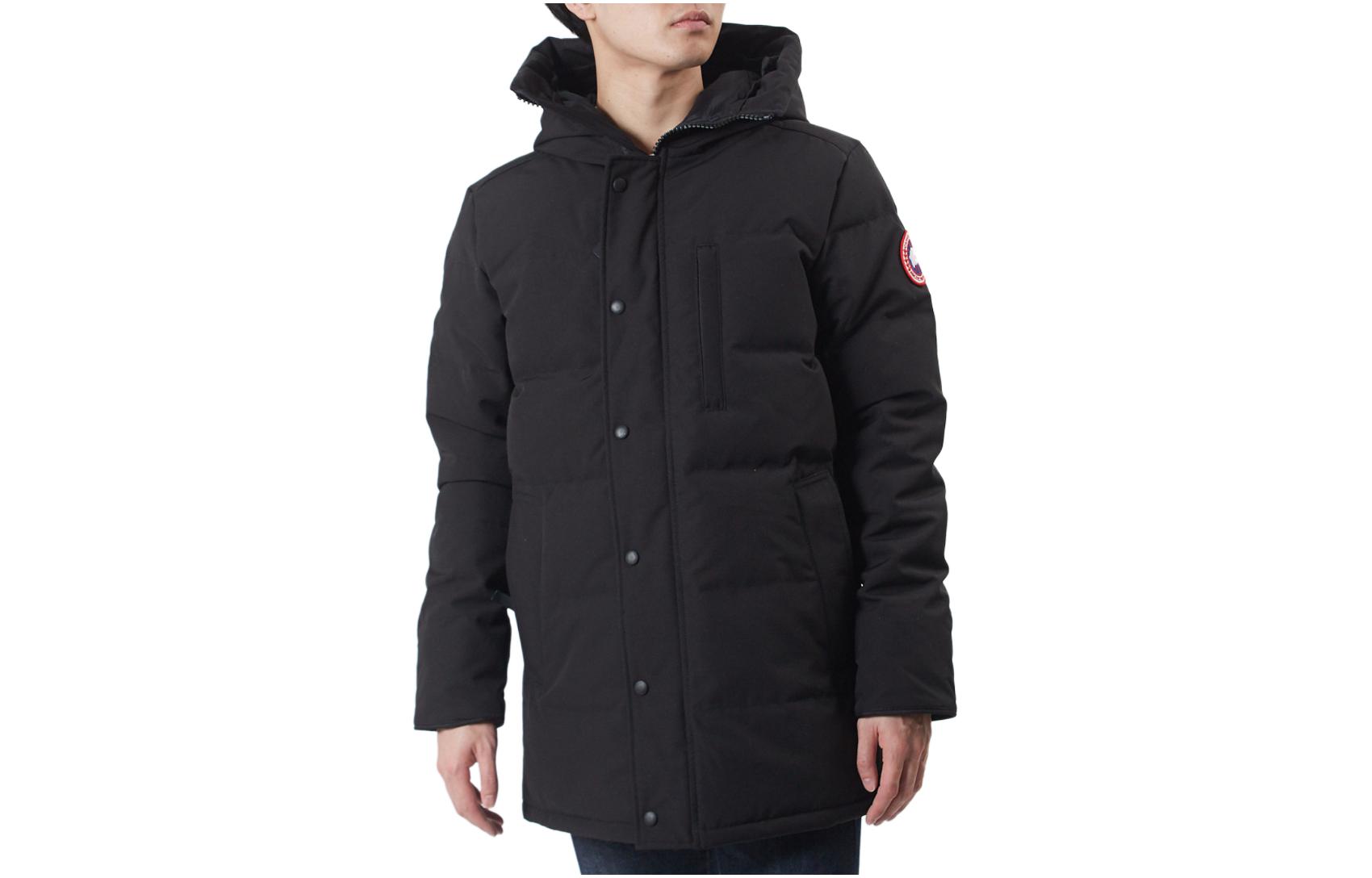 Canada Goose Carson Black Hooded Puffer Jacket with Logo Print 438744-91