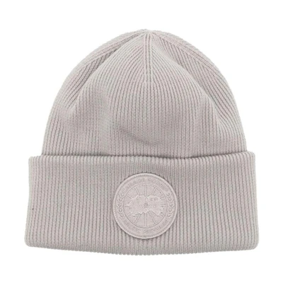 Canada Goose Circular Logo Patch Knit Beanie Unisex Couple Style Light Grey 6936M1