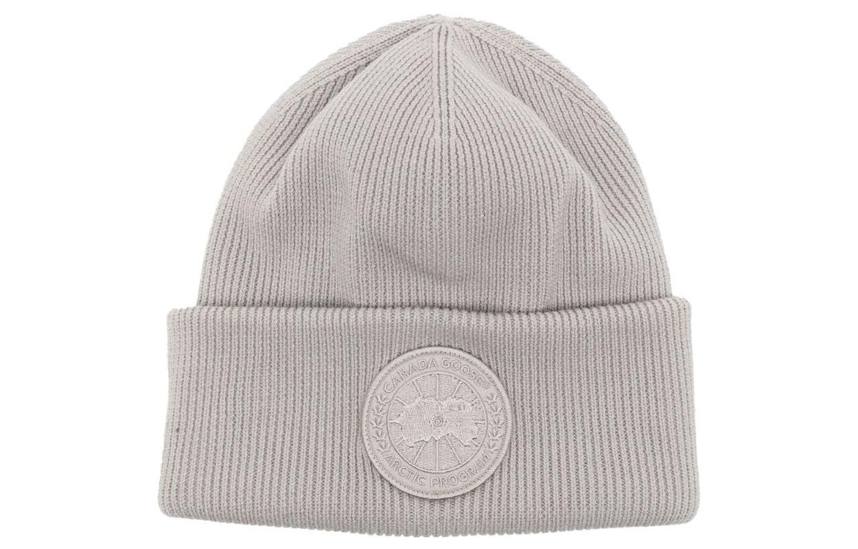 Order Canada Goose Circular Logo Patch Knit Beanie Unisex Couple Style Light Grey 6936M1