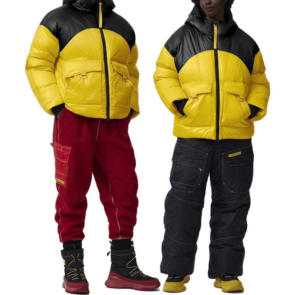 Shop 加拿大鵝 FW23 CG 圖章拼色連帽羽絨外套 黃色 男女款 1122MPM-1391