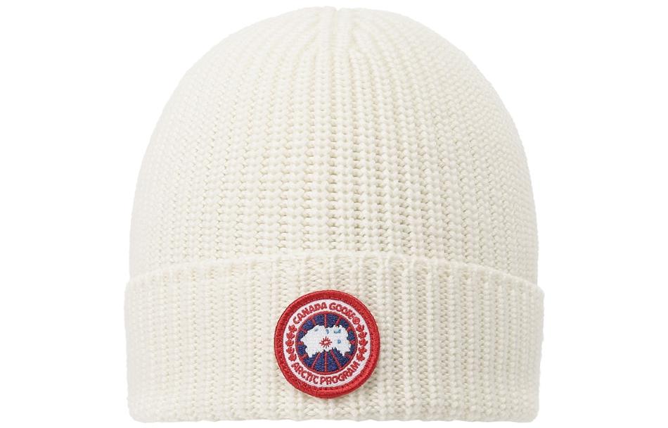 Canada Goose FW23 Logo Embroidered Ribbed Toque Wool Beanie Unisex - Off White. 5026M-467