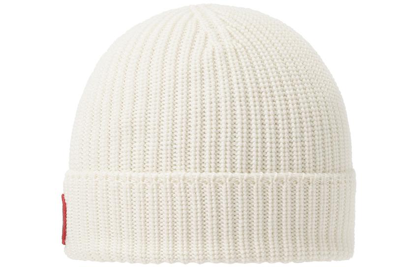 Shop Canada Goose FW23 Logo Embroidered Ribbed Toque Wool Beanie Unisex - Off White. 5026M-467