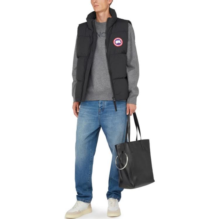 Shop Canada Goose Lawrence  Black Down Vest - Solid Print, Sleeveless, Zip-Up. CG2804M-61