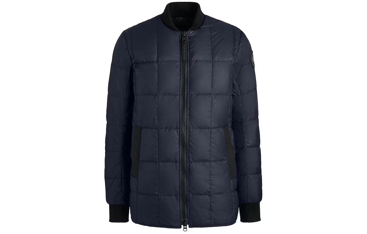 Canada Goose SS24 Harbord Navy Blue Checkered Zip-Up Baseball Collar Jacket Men 2221MB-67