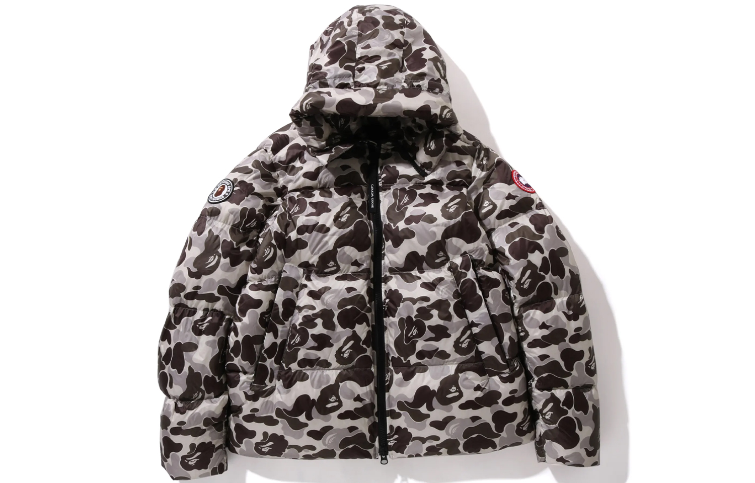 Canada Goose A BATHING APE FW23 Camo Ripstop Hoodie Down Jacket Grey Unisex. 2252MBE-1119
