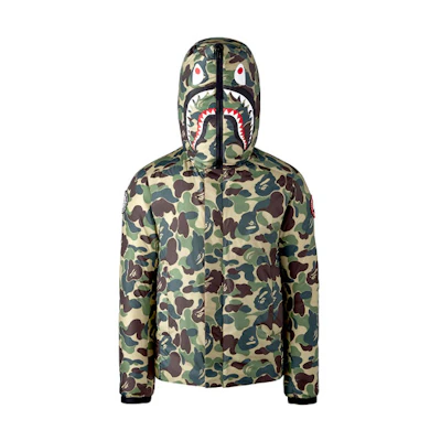 Canada Goose BAPE CONCEPTS FW21 Crofton Puffer Shark Hoodie Jacket Green Unisex 2227-MBC